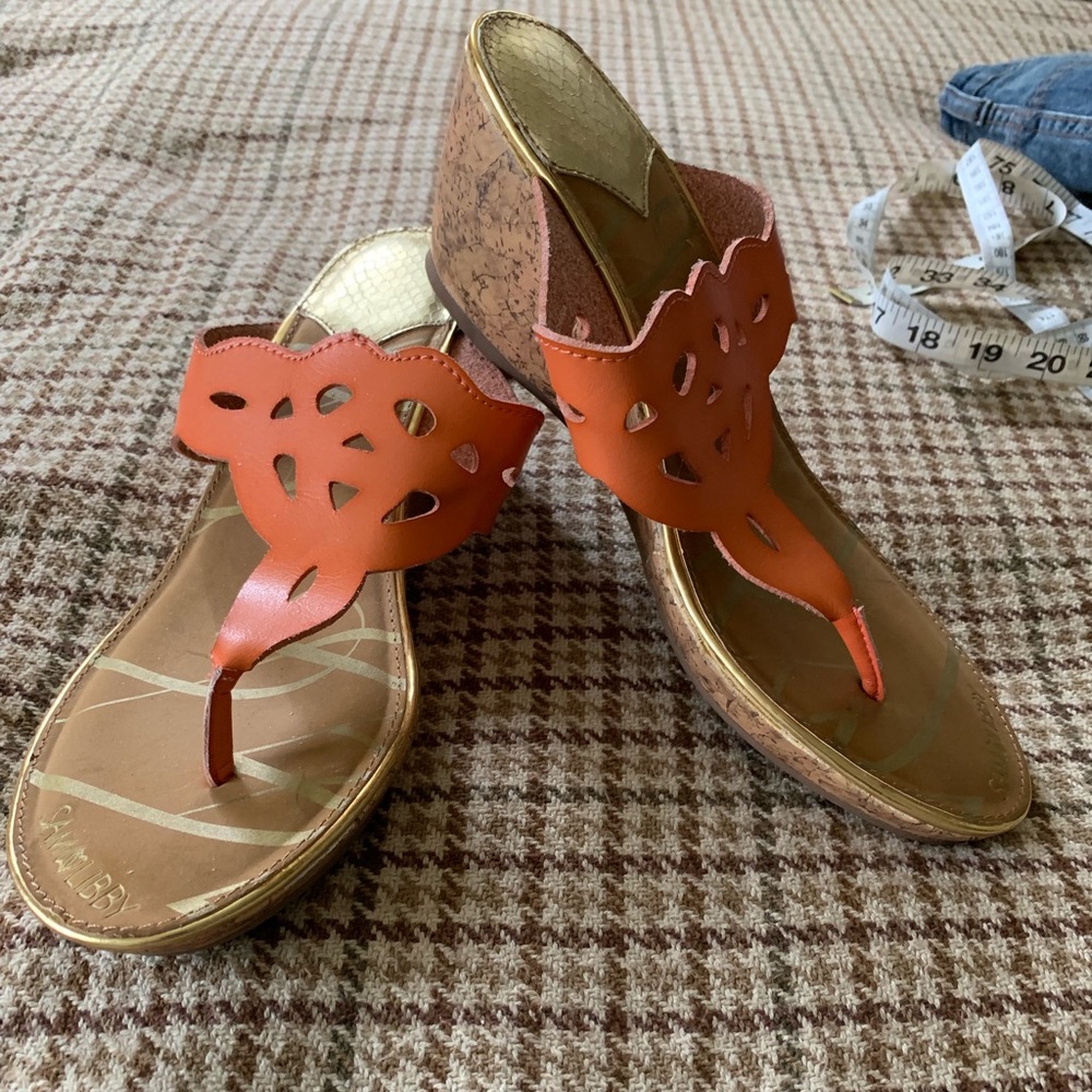 Sam & Libby orange cork wedge sandals 10
